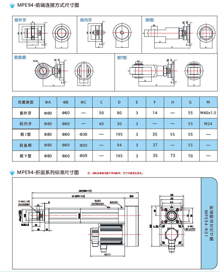 MPE94電動(dòng)缸前端連接方式尺寸圖