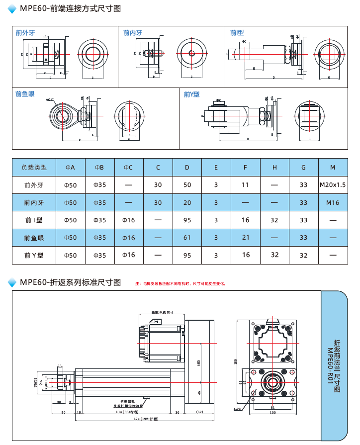 MPE60電動(dòng)缸前端連接方式尺寸圖