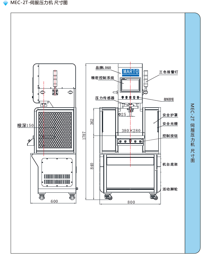 MEC-2T伺服壓力機尺寸圖